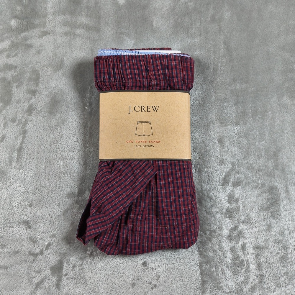J CREW Boxer Shorts Mens Small Red Plaid Underwear Woven Cotton Check Preppy New